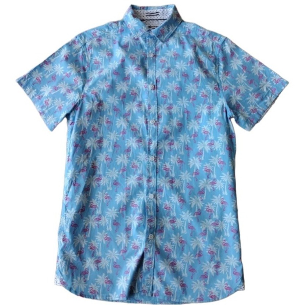 Recess Button Up Shirt‎ Men S Blue Short Sleeve Summer Party Casual Palms AOP